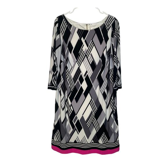 Eliza J Plus Size 16W Geometric Long Sleeve Knit Dress Knee Length Graphic Gray - Picture 1 of 6